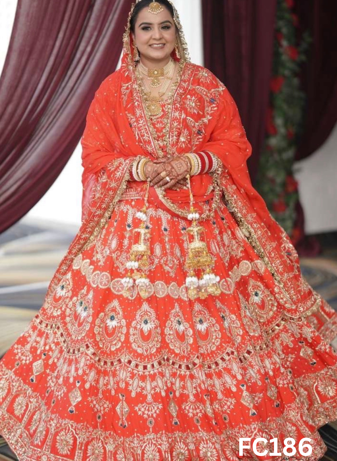 FC186  |  Made To Order (35-45 Days  ) |  Silk Lehenga |  Red  |  Bridal Lehenga  | Party Wear | Wedding | Festival | Celebrity | Ring Ceremony