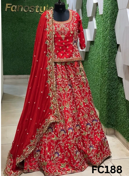 FC188  |  Made To Order (35-45 Days  ) |  Silk Lehenga |  Red  |  Bridal Lehenga  | Party Wear | Wedding | Festival | Celebrity | Ring Ceremony