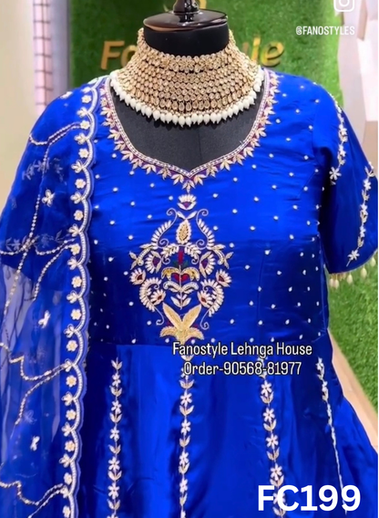 FC199 |  Made To Order (35-45 Days  ) |  Silk  Forak Lehenga |  Royal Blue | Party Wear | Wedding | Festival | Celebrity | Ring Ceremony