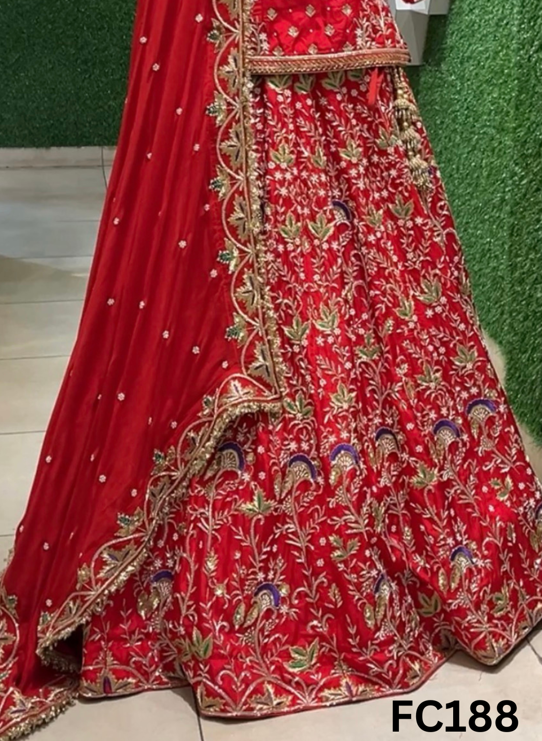 FC188  |  Made To Order (35-45 Days  ) |  Silk Lehenga |  Red  |  Bridal Lehenga  | Party Wear | Wedding | Festival | Celebrity | Ring Ceremony