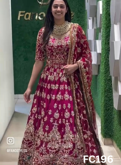 FC196 |  Made To Order (35-45 Days  ) |  Silk Lehenga |  Red  |  Bridal Lehenga  | Party Wear | Wedding | Festival | Celebrity | Ring Ceremony