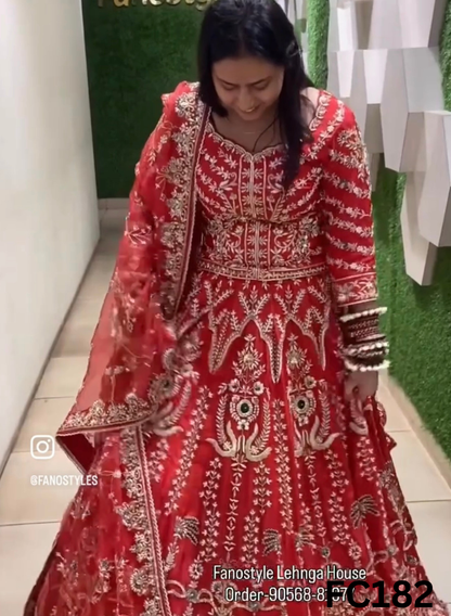 FC182  |  Made To Order (30-45 Days  ) |  Silk Lehenga |  Red  |  Bridal Lehenga  | Party Wear | Wedding | Festival | Celebrity | Ring Ceremony