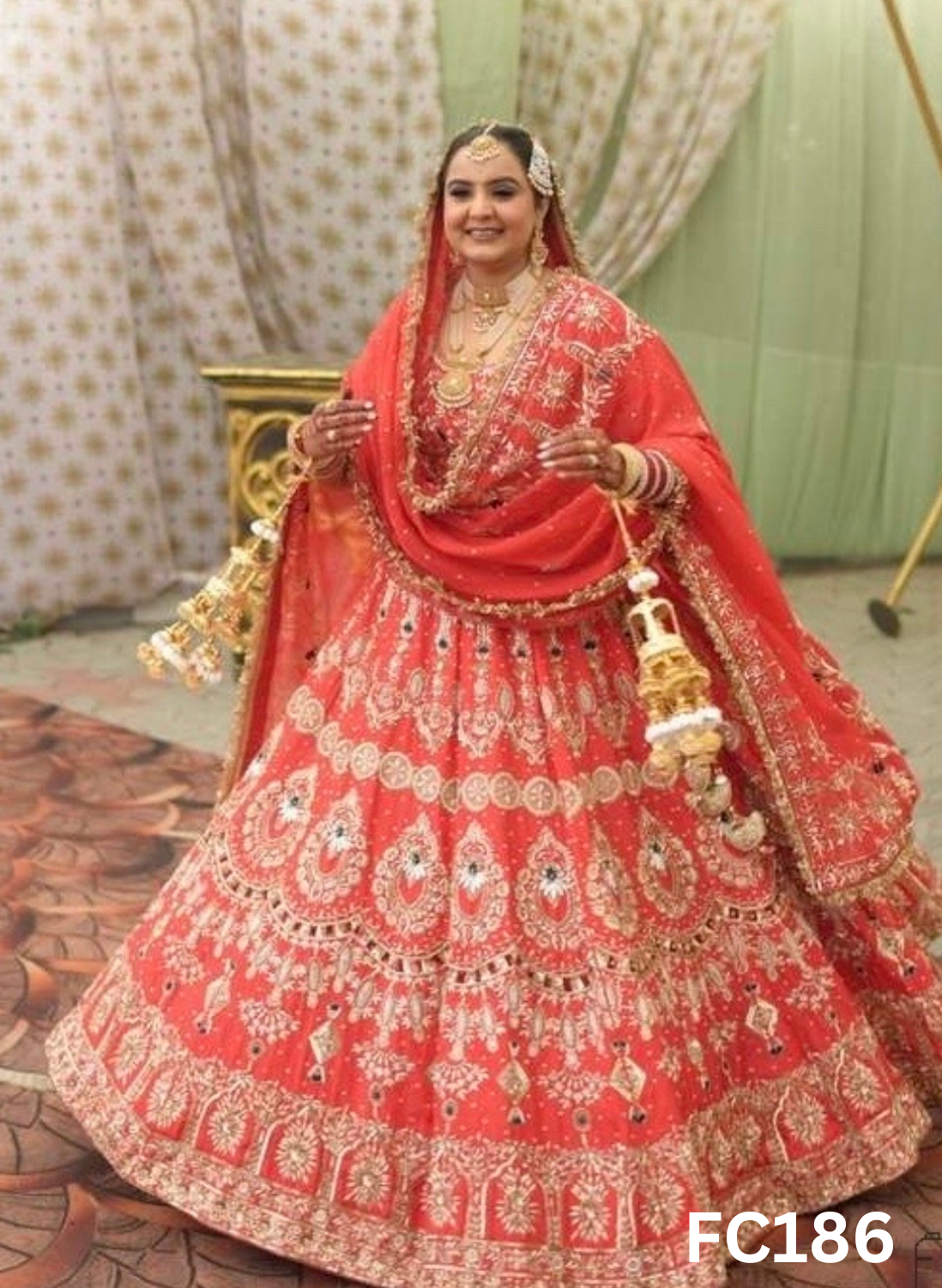 FC186  |  Made To Order (35-45 Days  ) |  Silk Lehenga |  Red  |  Bridal Lehenga  | Party Wear | Wedding | Festival | Celebrity | Ring Ceremony
