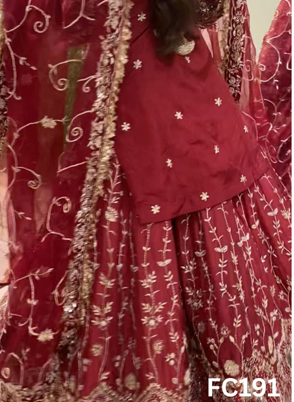 FC191  |  Made To Order (35-45 Days  ) |  Silk Lehenga |  Red  |  Bridal Lehenga  | Party Wear | Wedding | Festival | Celebrity | Ring Ceremony