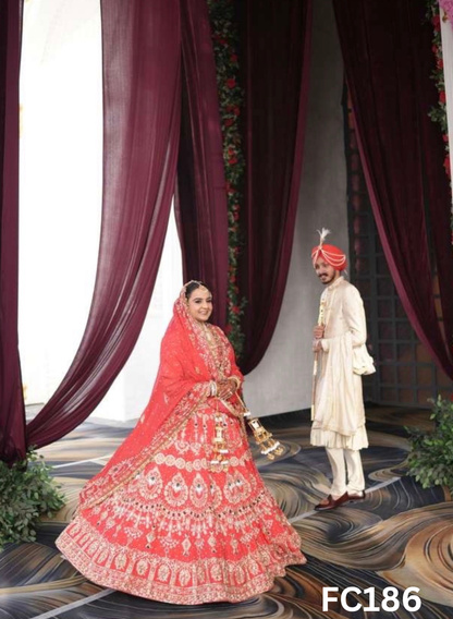 FC186  |  Made To Order (35-45 Days  ) |  Silk Lehenga |  Red  |  Bridal Lehenga  | Party Wear | Wedding | Festival | Celebrity | Ring Ceremony