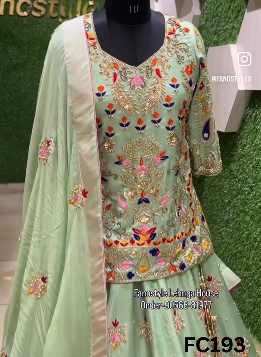 FC193  |  Made To Order (35-45 Days  ) |  Silk Lehenga | Pista  | Party Wear | Wedding | Festival | Celebrity | Ring Ceremony