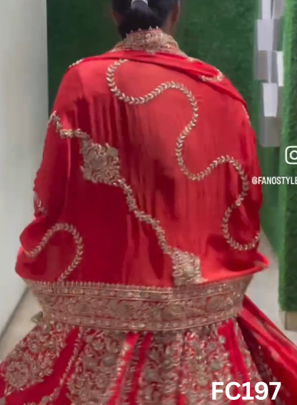 FC197 |  Made To Order (35-45 Days  ) |  Silk Lehenga |  Red  |  Bridal Lehenga  | Party Wear | Wedding | Festival | Celebrity | Ring Ceremony