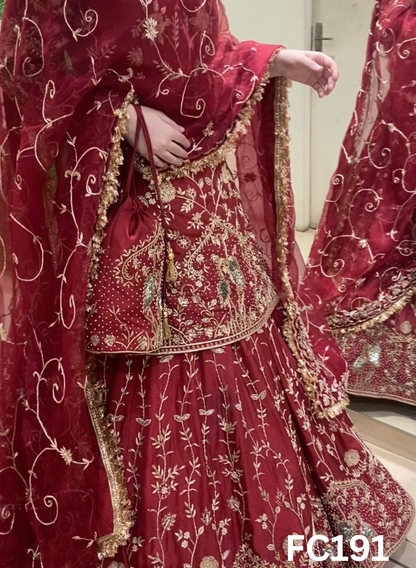 FC191  |  Made To Order (35-45 Days  ) |  Silk Lehenga |  Red  |  Bridal Lehenga  | Party Wear | Wedding | Festival | Celebrity | Ring Ceremony