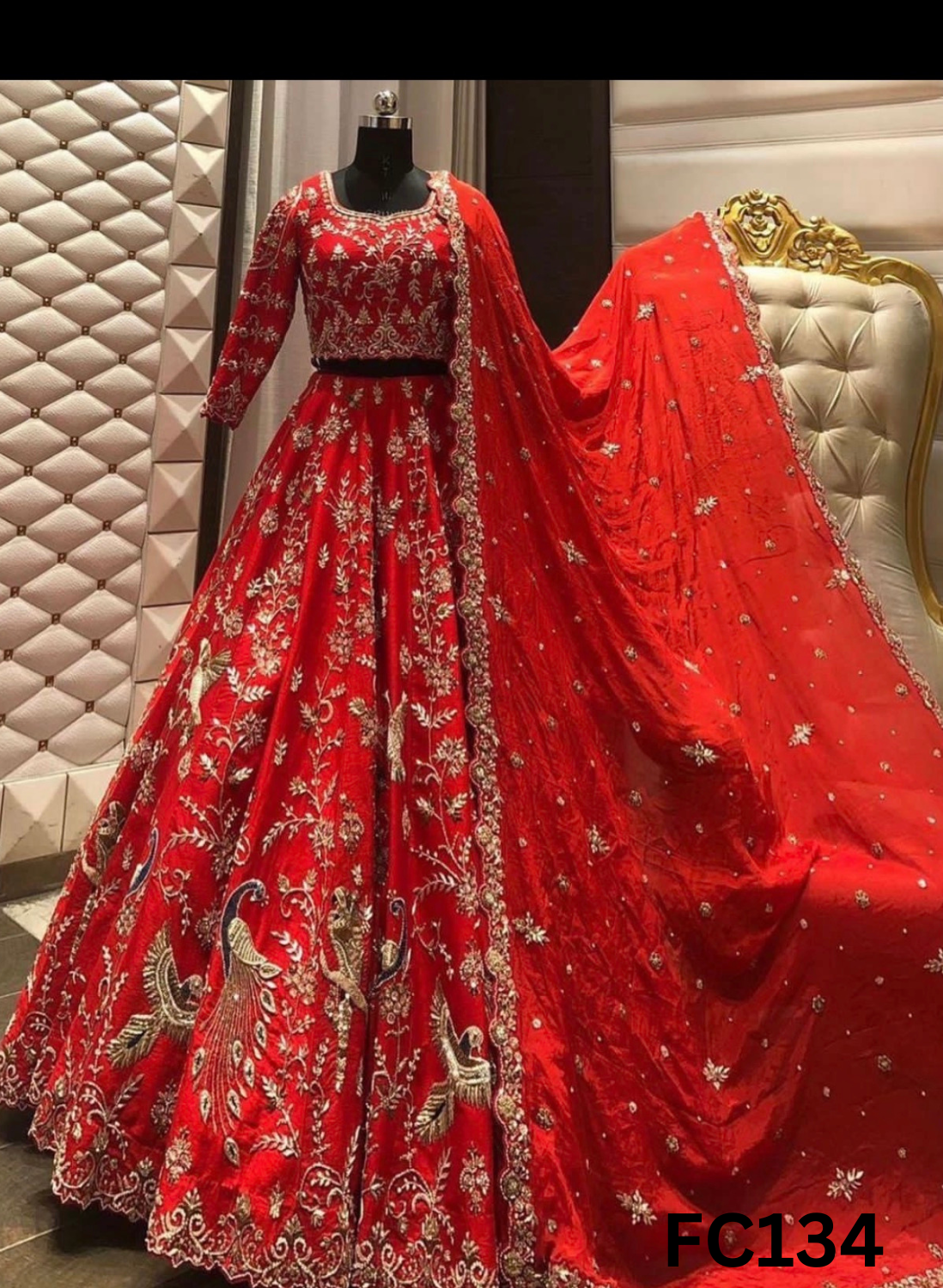 FC134  |  Made To Order (20-25 Days  ) | Silk  Lehenga |  Red  |  Bridal Lehenga | Party Wear | Wedding | Festival | Celebrity | Ring Ceremony