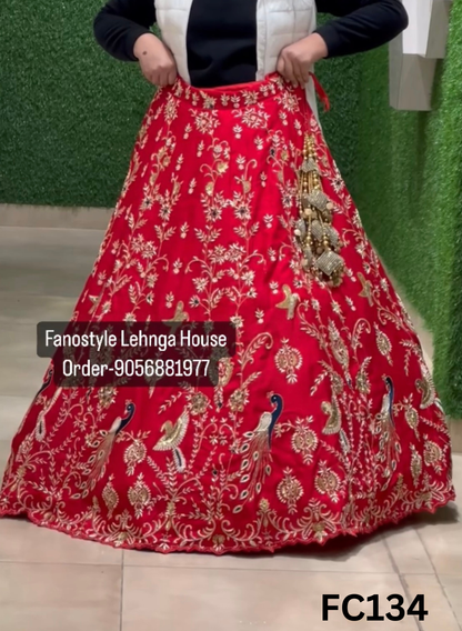 FC134  |  Made To Order (20-25 Days  ) | Silk  Lehenga |  Red  |  Bridal Lehenga | Party Wear | Wedding | Festival | Celebrity | Ring Ceremony