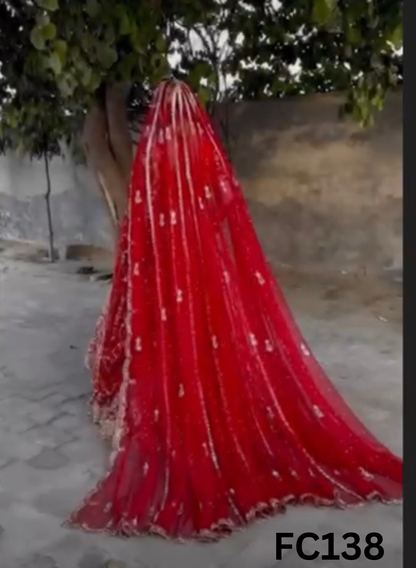 FC138  |  Made To Order (20-25 Days  ) | Silk  Lehenga |  Red  |  Bridal Suit | Party Wear | Wedding | Festival | Celebrity | Ring Ceremony