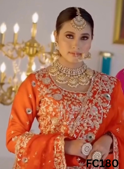 FC180  |  Made To Order (20-25 Days  ) |  Silk Lehenga |  Red  |  Bridal Lehenga  | Party Wear | Wedding | Festival | Celebrity | Ring Ceremony