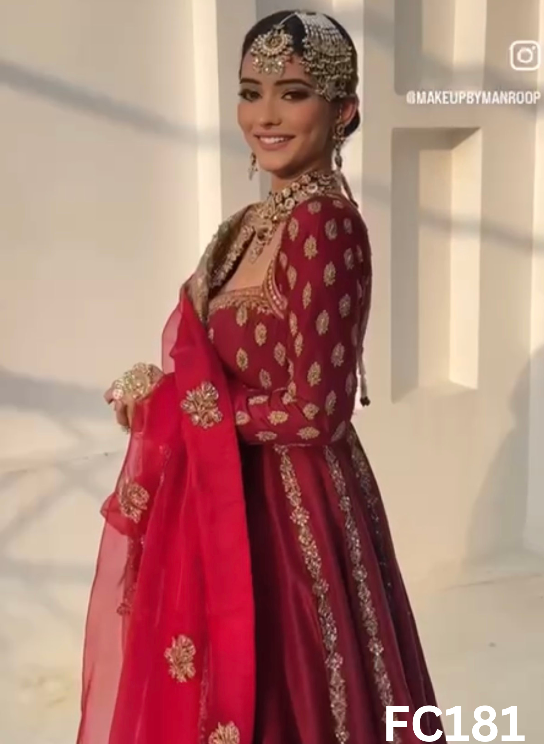 FC181  |  Made To Order (20-25 Days  ) |  Silk  Anarkali Lehenga |  Red  | Party Wear | Wedding | Festival | Celebrity | Ring Ceremony