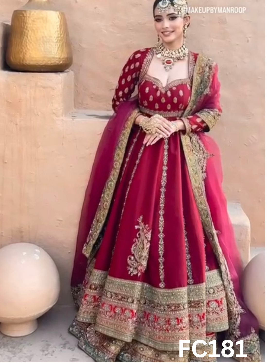 FC181  |  Made To Order (20-25 Days  ) |  Silk  Anarkali Lehenga |  Red  | Party Wear | Wedding | Festival | Celebrity | Ring Ceremony