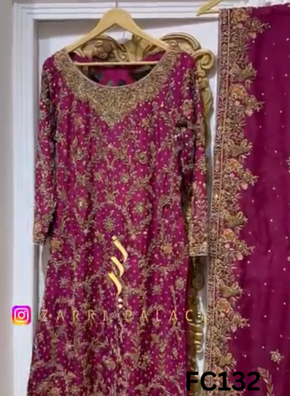 FC132  |  Made To Order (20-25 Days  ) |  Silk  Suit  |  Hot  Pink | Bridal suit |  Party Wear | Wedding | Festival | Celebrity | Ring Ceremony