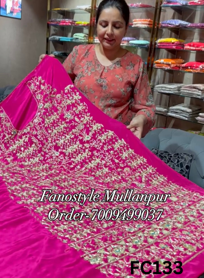 FC133  |  Made To Order (20-25 Days  ) |  Silk Suit | Hot Pink | Bridal Suit | Party Wear | Wedding | Festival | Celebrity | Ring Ceremony