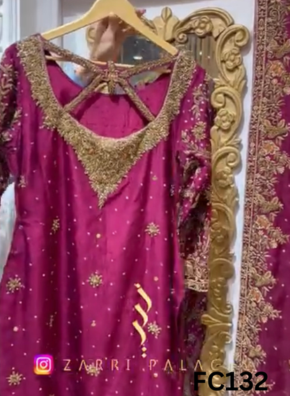 FC132  |  Made To Order (20-25 Days  ) |  Silk  Suit  |  Hot  Pink | Bridal suit |  Party Wear | Wedding | Festival | Celebrity | Ring Ceremony