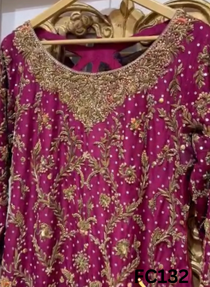 FC132  |  Made To Order (20-25 Days  ) |  Silk  Suit  |  Hot  Pink | Bridal suit |  Party Wear | Wedding | Festival | Celebrity | Ring Ceremony