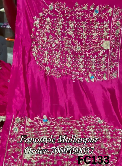FC133  |  Made To Order (20-25 Days  ) |  Silk Suit | Hot Pink | Bridal Suit | Party Wear | Wedding | Festival | Celebrity | Ring Ceremony