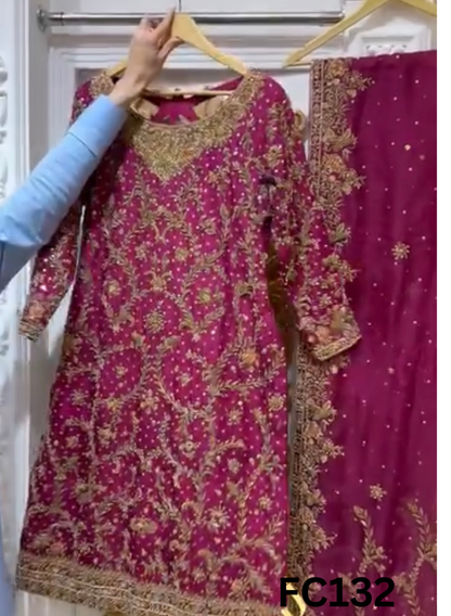 FC132  |  Made To Order (20-25 Days  ) |  Silk  Suit  |  Hot  Pink | Bridal suit |  Party Wear | Wedding | Festival | Celebrity | Ring Ceremony