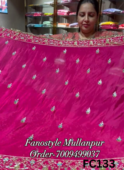 FC133  |  Made To Order (20-25 Days  ) |  Silk Suit | Hot Pink | Bridal Suit | Party Wear | Wedding | Festival | Celebrity | Ring Ceremony