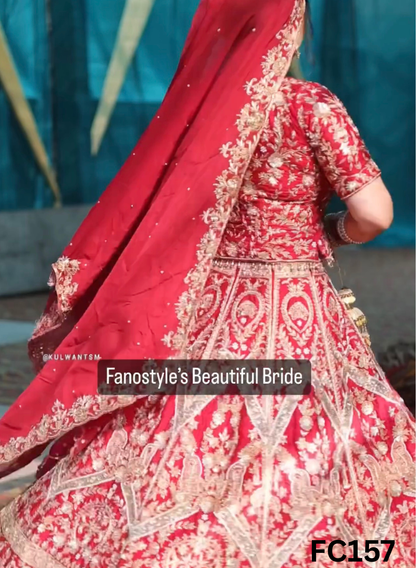 FC157  |  Made To Order (20-25 Days  ) | Silk  Lehenga |  Red  |  Bridal Lehenga  | Party Wear | Wedding | Festival | Celebrity | Ring Ceremony