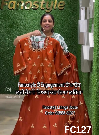 FC127 |  Made To Order (20-25 Days  ) |  Silk  Suit  |  Rust   | Party Wear | Wedding | Festival | Celebrity | Ring Ceremony