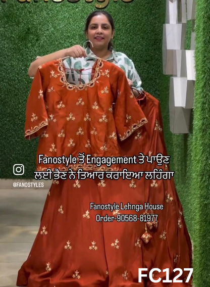FC127 |  Made To Order (20-25 Days  ) |  Silk  Suit  |  Rust   | Party Wear | Wedding | Festival | Celebrity | Ring Ceremony