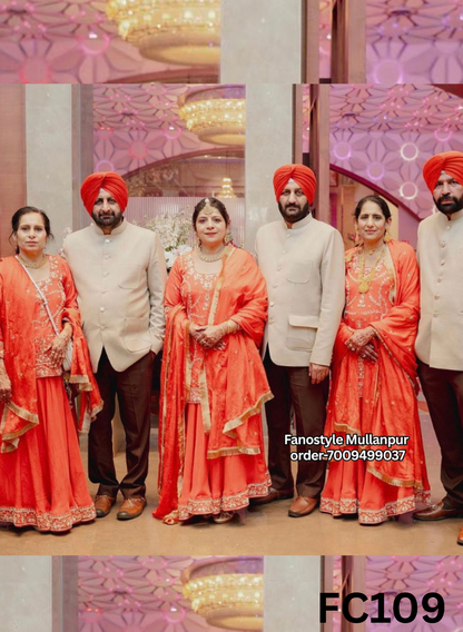 FC109 |  Made To Order (20-25 Days  ) |  Silk Suit | Orange  |  Party Wear | Wedding | Festival | Celebrity | Ring Ceremony