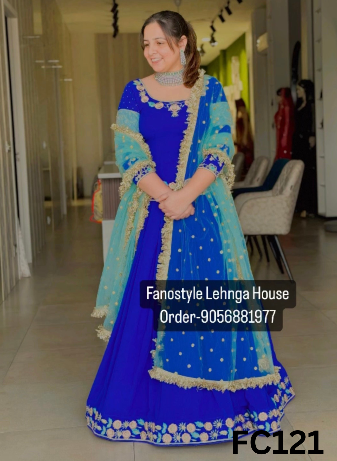 FC121 |  Made To Order (20-25 Days  ) |  Georgette Suit  |  Royal Blue  | Party Wear | Wedding | Festival | Celebrity | Ring Ceremony
