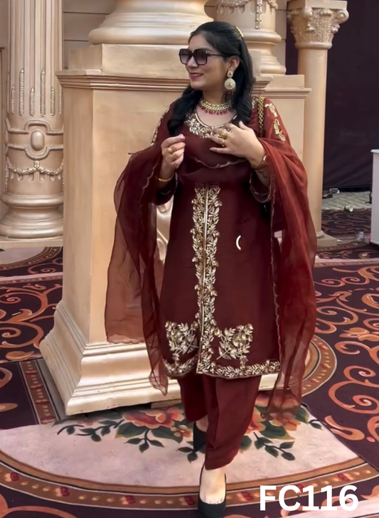 FC116  |  Made To Order (20-25 Days  ) |  Silk Suit | Mheroon |  Party Wear | Wedding | Festival | Celebrity | Ring Ceremony
