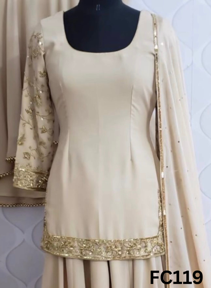 FC119  |  Made To Order (20-25 Days  ) |  Silk Suit  |  Cream  | Party Wear | Wedding | Festival | Celebrity | Ring Ceremony