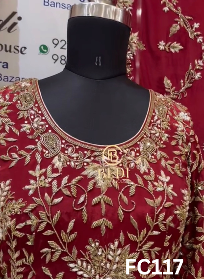 FC117  |  Made To Order (20-25 Days  ) |  Silk Suit |  Mheroon  |  Bridal Suit | Party Wear | Wedding | Festival | Celebrity | Ring Ceremony