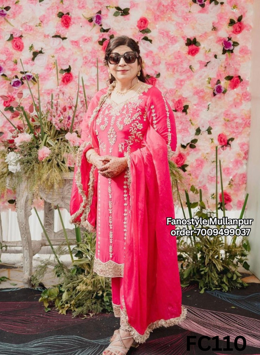 FC110 |  Made To Order (20-25 Days  ) |  Pure Crepe  Suit | Pink  |  Party Wear | Wedding | Festival | Celebrity | Ring Ceremony