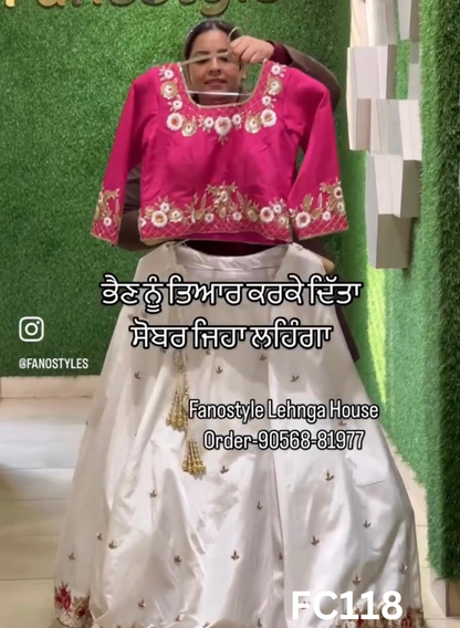 FC118 |  Made To Order (20-25 Days  ) |  Silk Suit  |  Pink and white | Party Wear | Wedding | Festival | Celebrity | Ring Ceremony
