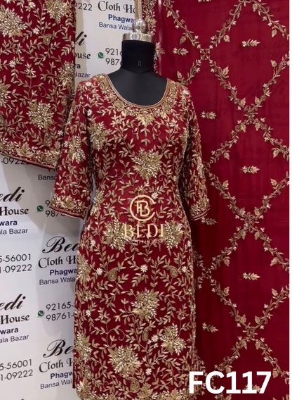 FC117  |  Made To Order (20-25 Days  ) |  Silk Suit |  Mheroon  |  Bridal Suit | Party Wear | Wedding | Festival | Celebrity | Ring Ceremony