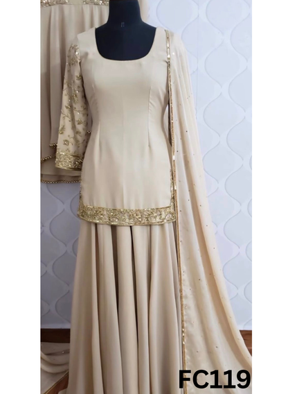 FC119  |  Made To Order (20-25 Days  ) |  Silk Suit  |  Cream  | Party Wear | Wedding | Festival | Celebrity | Ring Ceremony