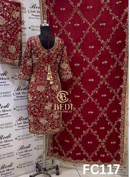 FC117  |  Made To Order (20-25 Days  ) |  Silk Suit |  Mheroon  |  Bridal Suit | Party Wear | Wedding | Festival | Celebrity | Ring Ceremony