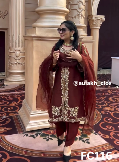 FC116  |  Made To Order (20-25 Days  ) |  Silk Suit | Mheroon |  Party Wear | Wedding | Festival | Celebrity | Ring Ceremony