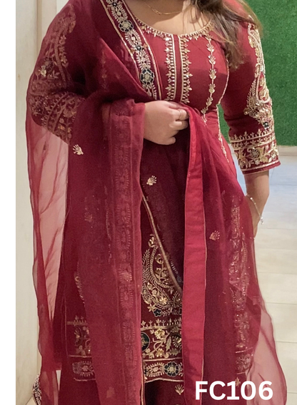 FC106 |  Made To Order (20-25 Days  ) |  Silk Suit | Mheroon |  Party Wear | Wedding | Festival | Celebrity | Ring Ceremony