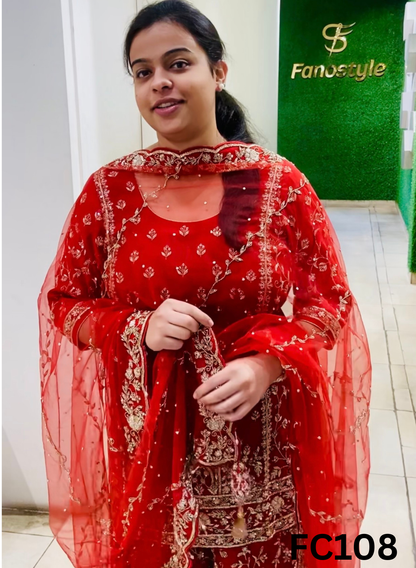 FC108 |  Made To Order (20-25 Days  ) |  Silk Suit | Red  |  Party Wear | Wedding | Festival | Celebrity | Ring Ceremony