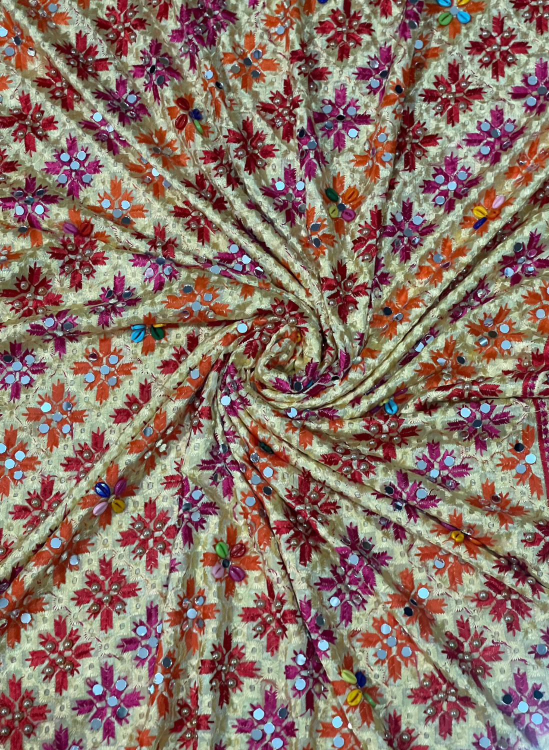 FS1461 | Cream | Luxurious| Embroidered | Phulkari | 2.5 Meter of Elegance