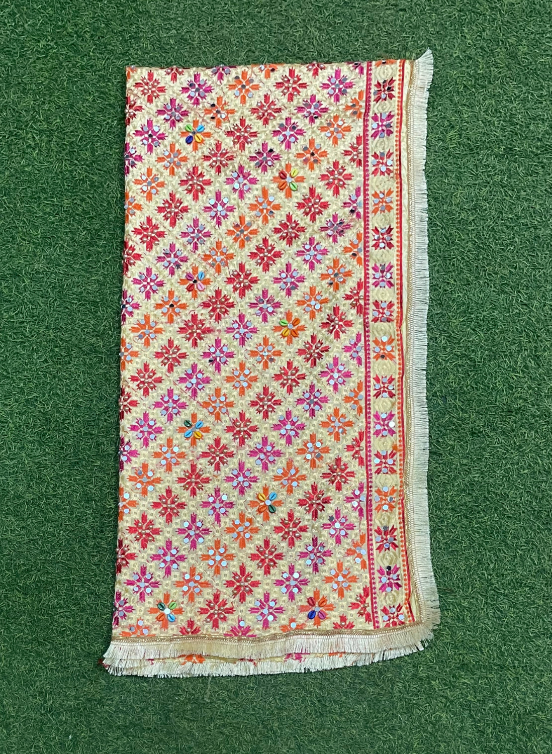 FS1461 | Cream | Luxurious| Embroidered | Phulkari | 2.5 Meter of Elegance