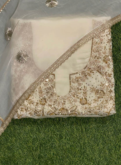 Off-white Crepe Sharten | Crepe Suit | Wedding | Party Wear | Ring Ceremony | Festival Suit | FS410