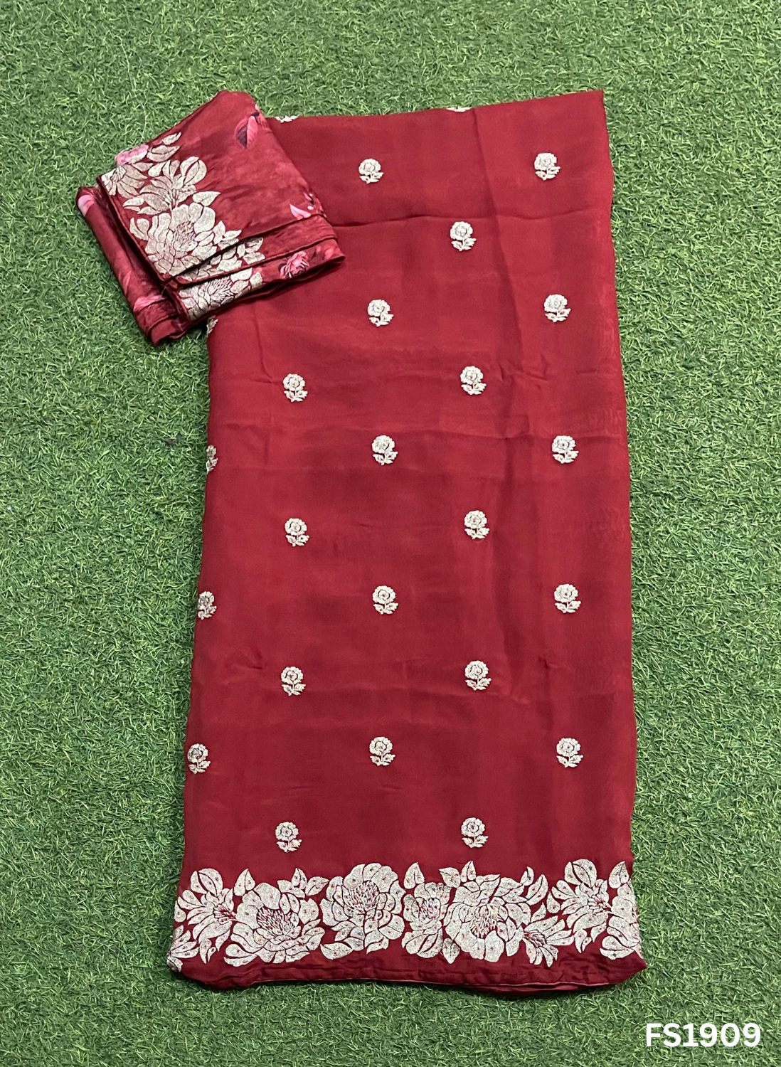 FS1909 | Mehroon | Crepe Suit | Hand-Work | Party Wear | Wedding | Ring Ceremony | Festival | Bridal Suit