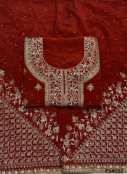 FS4132 | Crepe Suit | Party Wear | Bridal Suit | Wedding Suit  | Jaggo  Suit | Festival Suit |