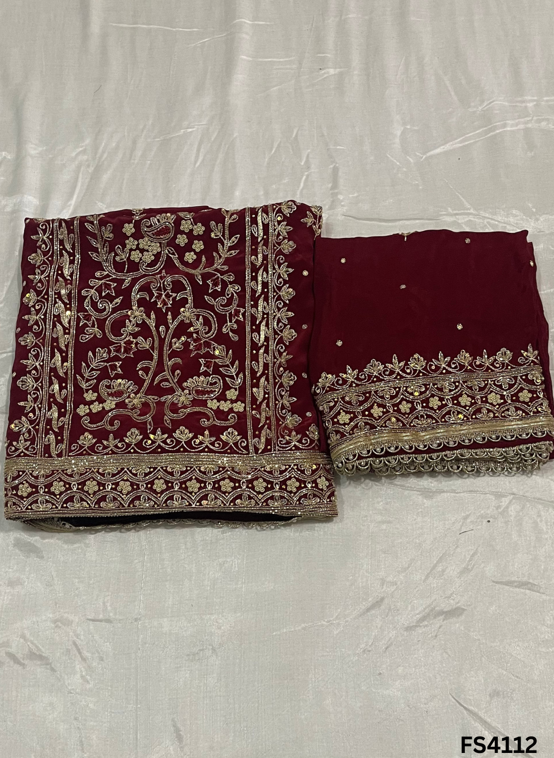 FS4112 | Crepe Suit | Party Wear | Wedding Suit | Jaggo Suit | Festival Suit |