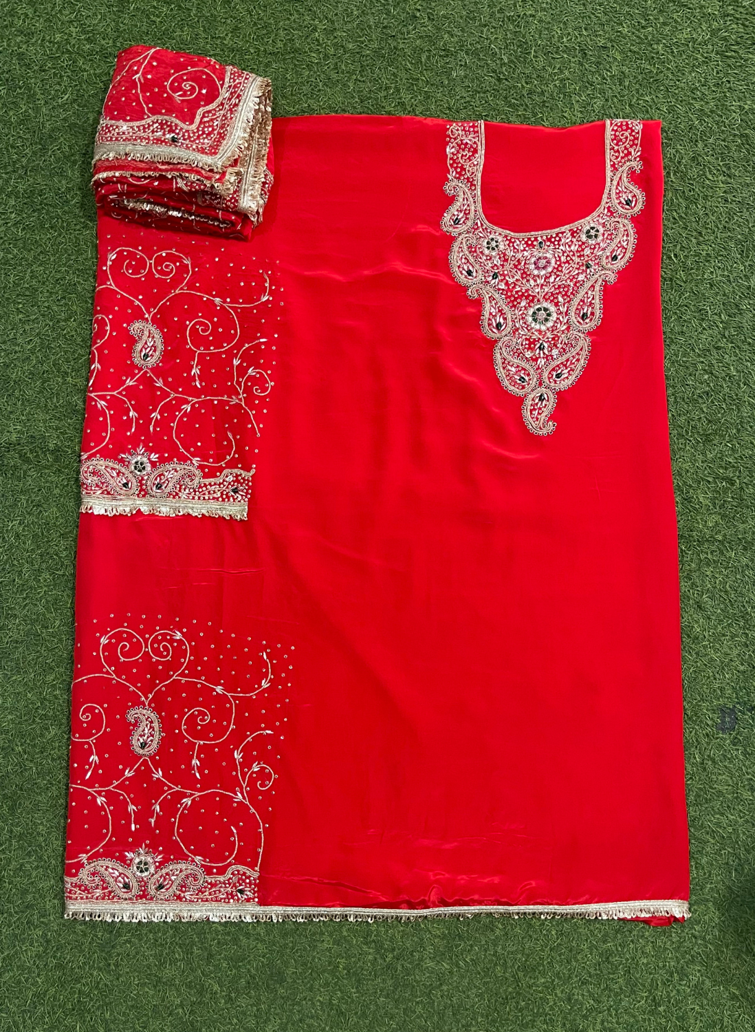 FS1701 | Red | Crepe Suit | Hand-Work | Party Wear | Wedding | Ring Ceremony | Festival | Bridal Suit