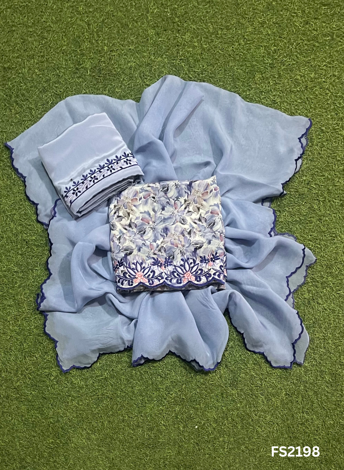 FS2198 | Powder-Blue | Crepe Suit |  Suit | Party Wear | Wedding | Jaggo | Ring Ceremony | Festival