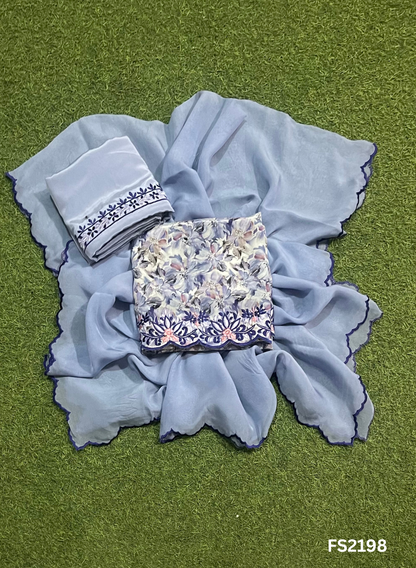 FS2198 | Powder-Blue | Crepe Suit |  Suit | Party Wear | Wedding | Jaggo | Ring Ceremony | Festival